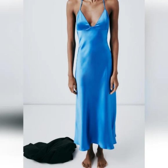 ZARA SATIN EFFECT SLIP DRESS WITH BACK STRAPS - Picture 2 of 11